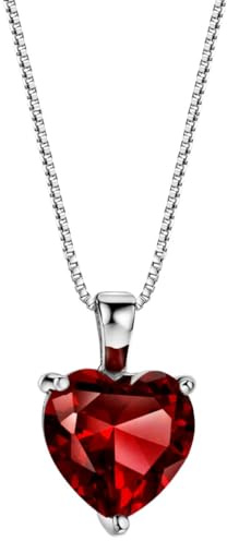 Michooyel Collar con colgante de plata de ley 925 de 3,6 quilates, rodolita, granate, corazón, solitario, piedra de nacimiento, joyería para mujer