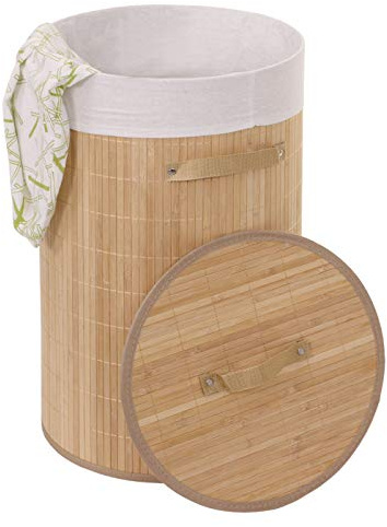 Wäschekorb HWC-C21, Laundry Wäschebox Wäschesammler Wäschebehälter Wäschetonne, Bambus rund 59x35cm 50l - naturfarben