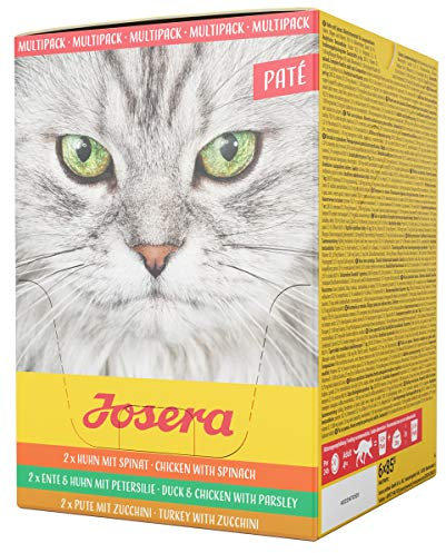 JOSERA Multipack Paté (6 x 85 g) | Adult | Premium Nassfutter für ausgewachsene Katzen | Pastete in DREI Geschmacksrichtungen | Lachsöl | getreidefrei | Katzenfutter nass im Frischebeutel | 6er Pack