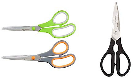 Amazon Basics Lot de 2 paires de ciseaux ergonomiques à lames en titane 20 cm & Ciseaux de cuisine multiusage