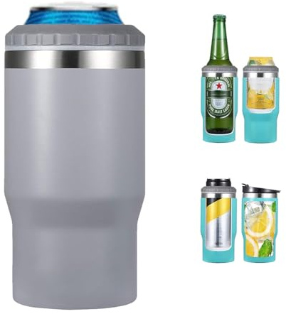 Gteller 4 in 1 Stainless Steel Can/Bottle Insulator, 14oz Two-Way Lids SUS Insulated Can Cooler, Beer Bottle holder (Grey)