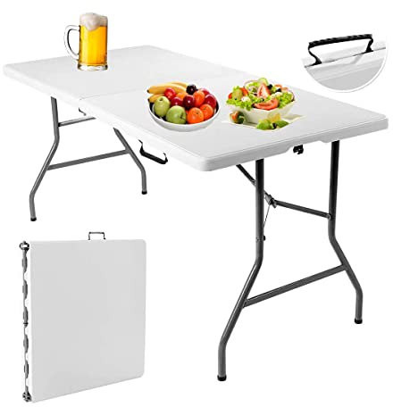 RELAX4LIFE Tavolo Pieghevole per Campeggio, Tavolino Richiudibile 153 x 74 x 74 cm con Maniglia, Portata 150 kg, per Esterno Picnic Barbecue Giardino Cucina
