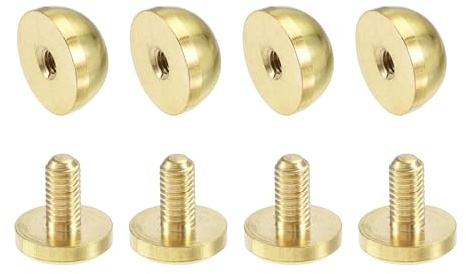 sourcing map 12x7mm Round Studs Rivet Purse Handbag Feet Spike Brass Leather Craft Screw Back Rivets DIY 4 Sets