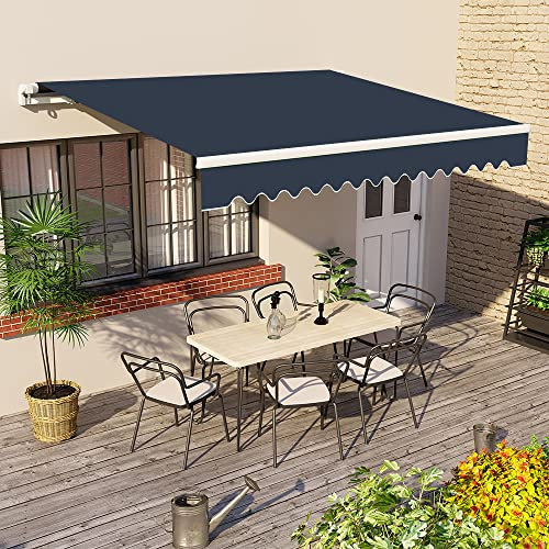 Green Bay 3.5 m x 2.5m DIY Patio Retractable Manual Awning Garden Sun Shade Canopy Blue with Fittings and Crank Handle