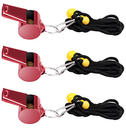 SAVITA 3pcs Sifflets en Acier Inoxydable, Super Fort Sifflet Métal Sifflet de Sport avec Cordon pour Activités de Plein Air Cours d'Éducation Physique Entraîneurs Arbitres Urgence Survie (Rouge)