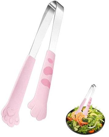 Pinza per cibo da cucina, Pinza da cucina a forma di zampa di gatto carino Pinza da portata in acciaio inossidabile Pinza per insalata piccola Pinza per pane Pinza per barbecue(S-Rosa)