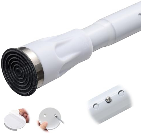 White Tension Curtian rod no drill, 42 to 115 inch Adjustable Heavy Duty black shower curtain rod for Windows bathroom Closet