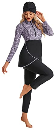 ShuoBeiter Maillot de Bain Burkini pour Femme Maillots de Bain Modestes Maillot de Bain Islamique à Manches Longues Couverture Complète Hijab