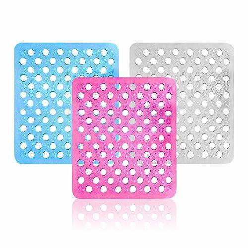 AHAD Shower Mat Heavy Duty Non Slip PVC Bath Mat With Drain Holes And Suction Cups Washable Bath Shower Mat For Elderly Bathroom Supplies Home Accessories Approx 48 X 31cm Assorted Colour (1Pc)