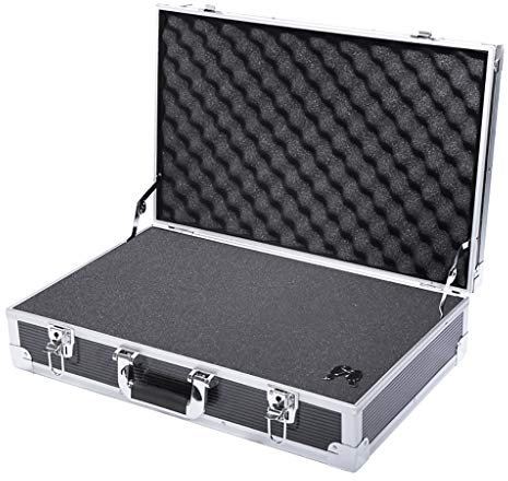 AKAZI Flightcase mit gepolstertem Schaumstoff, tragbarer Aluminium-Werkzeugkoffer, abschließbare Transportbox, kleine Aufbewahrungsbox für Harte Ausrüstung, 55 x 35 x 14 cm (schwarzer Schwamm)