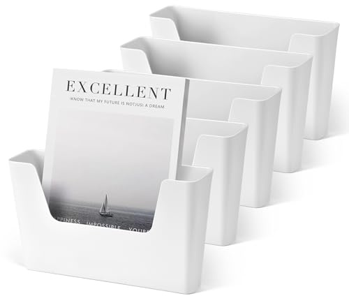 YOHOM Supporto adesivo per ufficio, piccolo supporto per documenti da appendere alla parete, alla porta, per posta, banconote, organizer in plastica (bianco, 5 pezzi)