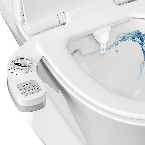 Bidet Einsatz für Toilette,Bidet Aufsatz für Toilette (Frontal & Rear Wash) mitToilette Einziehbare Selbstreinigende Doppeldüsen Und Drehknopf Zur Einstellung Des Wasserdrucks Des Wassertemperatur