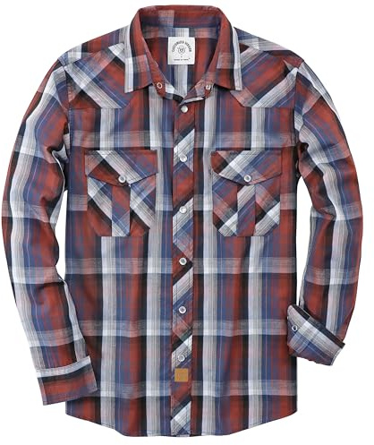 Dubinik® Camicia Uomo Quadri Bottoni Vintage Casual con Bottoni Automatici Western Cowboy Regular Fit Ruggine Rosso Marinaio L