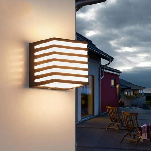 Applique lampada da muro parete moderna cubo luce up&down illuminazione efficiente da 10w in PC per esterno e interni IP54 casa balcone terrazza facciate (Nero, Luce calda 3000K)