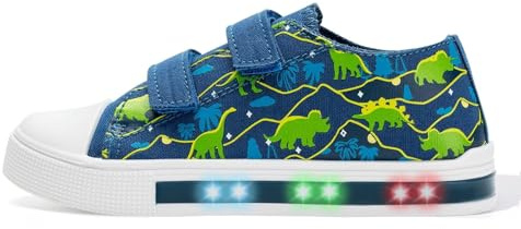 Boys Light Up Trainers, Hook and Loop Canvas Shoes Size 10, Coconut Dinosaur
