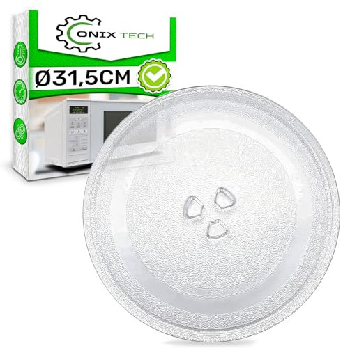 Mikrowellenteller Glas Universal Ø 31,5 cm mit 3 Standbeinen mit dem Originalcode 49016762 für Candy - Drehteller Mikrowelle 315 mm aus Hitzebeständigem Gehärtetem Glas Kratzfest - ONIX TECH