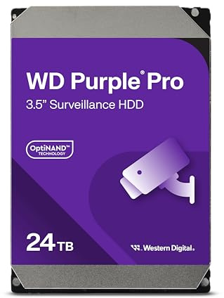 WD Purple Pro 24TB Smart Video 3.5 Internal Hard Drive, AllFrame AI Technology, 7200 RPM, SATA 6 GB/s, 550TB/yr, 512MB Cache