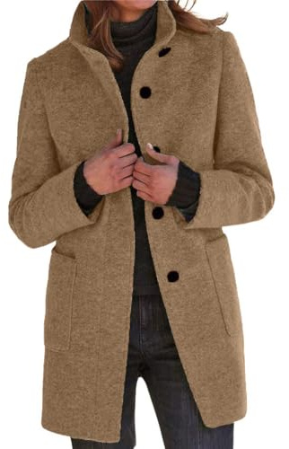 CHARTOU Women Winter Long Pea Coat Wool Blend Stand Collar Single Breast Thicken Blazer Jacket