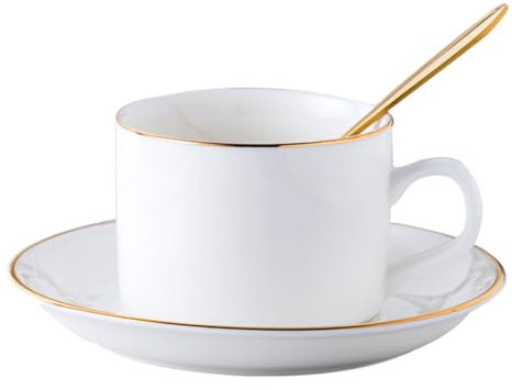 SHOWERORO Juego De Tazas De Café De Porcelana Con Incrustaciones Doradas Incluye Platillo Y Cuchara Para Espresso Capuchino Y Uso En Hogar