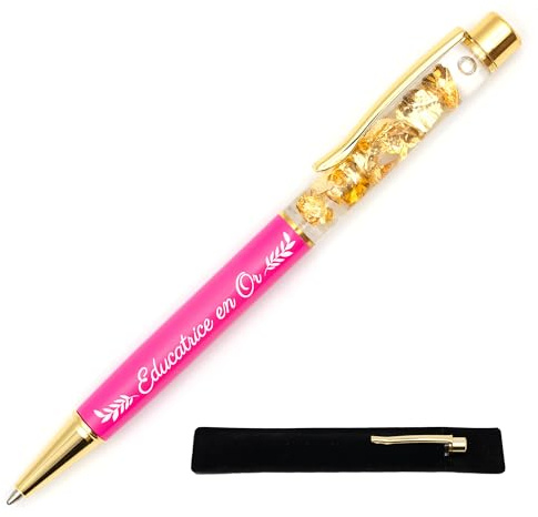 StarMaker Stylo gravé Educatrice en Or avec étui tissu - Stylo en métal à la feuille d'or - Idée cadeau éducatrice spécialisée original et chic