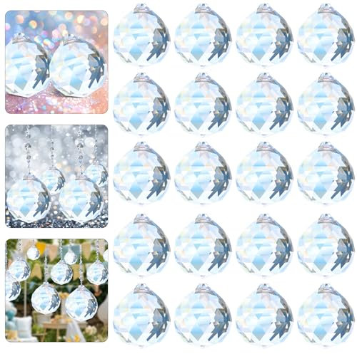 Tapvai 20 Pezzi Acchiappasole in Cristallo, 20mm Prisma Ottico, Cristalli Decorativi per Finestra Giardino Casa, Lampadario Decorazione, Feng Shui, Casa Delle Nozze, Decorazioni per Ufficio
