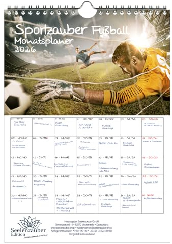 Sportmagi fotbollsplanerare DIN A4-kalender för 2026 fritid, sport, fitness, själsmagi