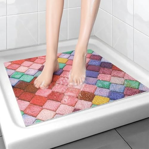 Tutamaz Tappetino da doccia, morbido, antiscivolo, ad asciugatura rapida, lavabile, per bagno, doccia, vasca da bagno, 60 x 60 cm