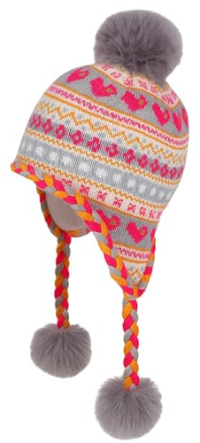 PinkSheep Toddler Winter Hat, Cute Girls Warm Beanie with Warm Ear Flap,Pom Pom Fleece Lined Winter Hat,Kid Knit Beanies Cap Pink