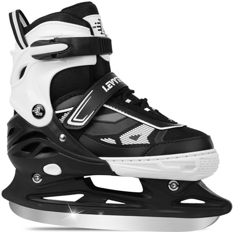 LEVYTEMP Adjustable ice Skates for Kids Boys Girls, 4 Size Triple Protection Beginner Figure Blades with Ankle Support for Outdoor and Rink,White
