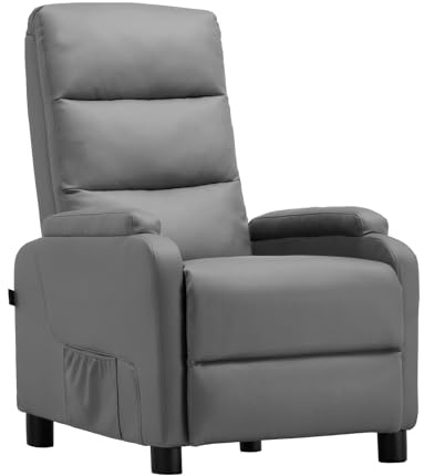 COMHOMA Fauteuil de Relaxation, Fauteuil Inclinable avec Dossier Réglable Jusqu'à 160° Manuellement, Coussin en Plumes avec Repose-Pieds Fauteuils Simple Salon Chambre Home Cinéma PU-Gris