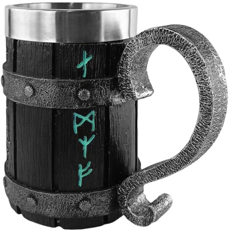 SKJJM Tazza Vichinga, 600 Ml Boccale da Birra in Legno Fatto a Mano, Boccale di Birra Fatta a Mano in Acciaio Inox, boccale di Birra Intagliato in Stile Retrò per Casa Bar Ristorante per Casa Bar