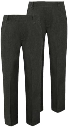 2PK Boys Elasticated Waist Regular Fit School Trousers Black Grey Navy Blue 3-18 Years