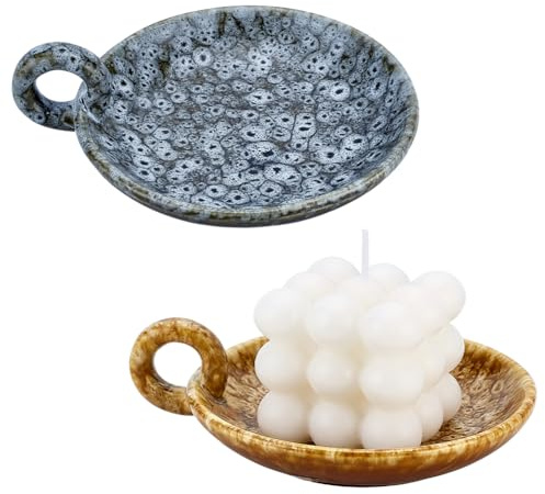 PH PandaHall Plateau à Bougies Vintage en Céramique 2pcs 142~145mm Décoration Rustique pour la Maison pour Brûler de la Sauge et Méditer, 2 couleurs