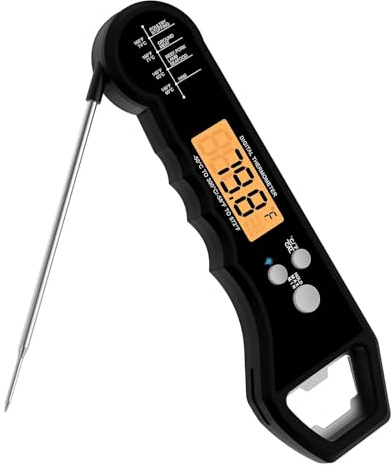 Instant Read Meat Thermometer Digital Waterproof with Backlight and Calibration for Kitchen Outdoor Grilling and BBQ (Black)