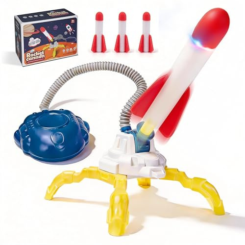 Rocket Launcher, Adjustable Launch Stand with 3 Foam Light Up Rockets, Fun Backyard & Outdoor Foot Stomp Toys Gifts for Birthday or Holiday, Air Powered High Flying Toy Blaster Set Up to 115 Feet