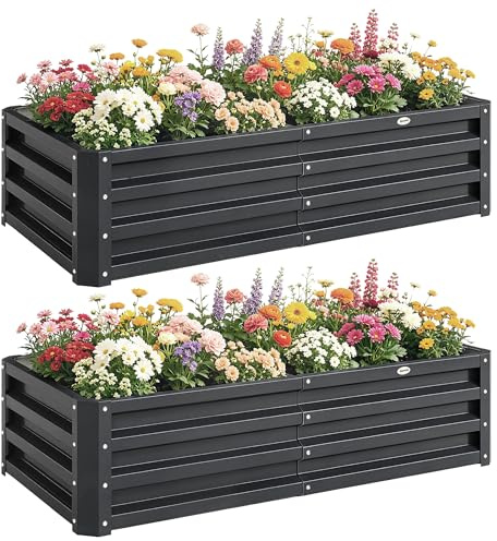 Outsunny Lot de 2 carrés potagers de Jardin 120 x 60 x 30,5 cm Acier galvanisée Gris