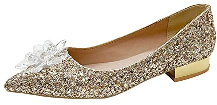 Brudskor platt spets – bollskor damer glitter fashionabla all-matchande glitterskor andningsbara bollskor fashionabla slip-skor eleganta höga klackar perfekt för bröllop och fester