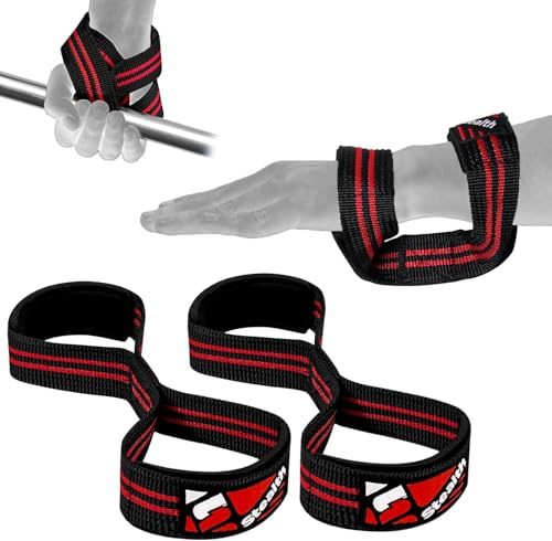 Sangles de levage en forme de 8 – Sangles de levage rembourrées – Sangles d'haltérophilie pour une meilleure prise en main – Sangles de soulevé de terre en nylon de qualité supérieure (Red)