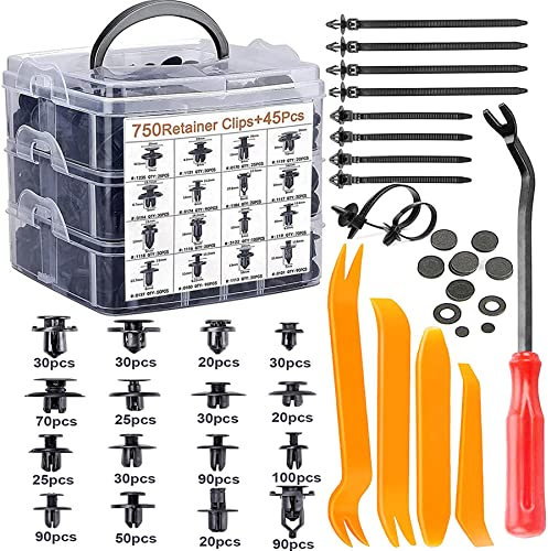 Uolor 675 pieces car mounting clips, universal door trim clips, bumper trim, fixing clips, plastic clips set with disassembly tools, cable ties and sponge cushion.