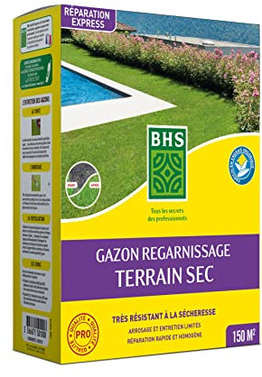 BHS Gazon Regarnissage Terrain Sec - 3kg - 150 m² - Gazon plus résistant et mieux protégé - Bonne Pérennité et Résistance Aux Piétinements GRTS3