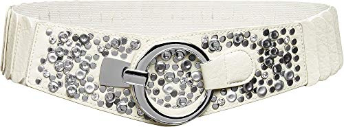 Caspar GU300-N elastischer breiter Damen Stretch Taillengürtel mit Nieten Dekor, Gürtelgröße:78 [für Körperumfang 75-90 cm], Farbe:weiss