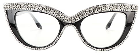 Katzenaugen-Lesebrille mit funkelnden Strasssteinen, Lesestärke und Blaulichtfilter - Stylische Lesebrillen mit Blaulichtblockierung