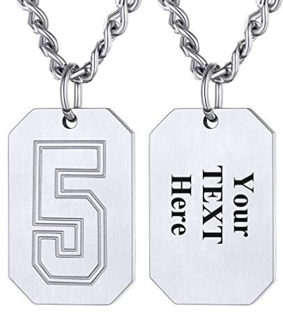 U7 Edelstahl personalisiert Halskette mit Sportnummer 5 Charms Fußball Basketball Nummer Erkennungsmarke mit 55+5cm Panzerkette Glückbringer Modeschmuck Accessoire für Geburtstag Weihnachten