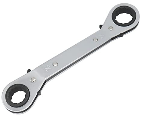 FOCMKEAS 11/16-7/8 Inch Reversible Universal Ratcheting Wrench,Imperial Double Offset Box End， Matte Chrome Plated Cr-V Steel， Heavy-Duty，72 Tooth Ratchet Spanner Crooked for Narrow Spaces