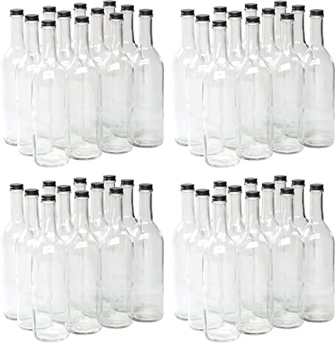 North Mountain Supply 750ml Clear Glass Bordeaux Wine Bottles – Screw-Top Finish with 28mm Black Metal Lids – 48 Bottles (4 Cases of 12) – Made in USA
