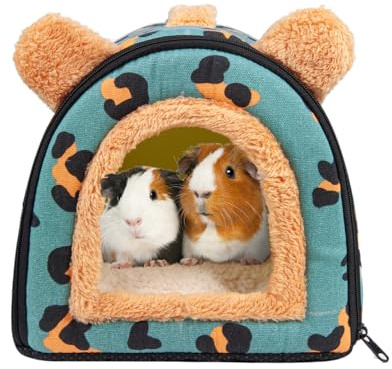 Pantula Guinea Pig Bed House - Cave Cozy Large Hamster Small Animal Beds Hideout with Removable Pad for Hamster Rabbit Hedgehog Chinchilla Bearded Dragon and Ferret (Blue Leopard)