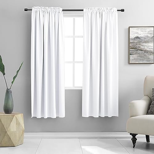 Curtains for Bedroom, Thermal Insulated Small Window Decoration, Privacy Screen for Kitchen, 2 Panels, 52W x 63L, Pure White