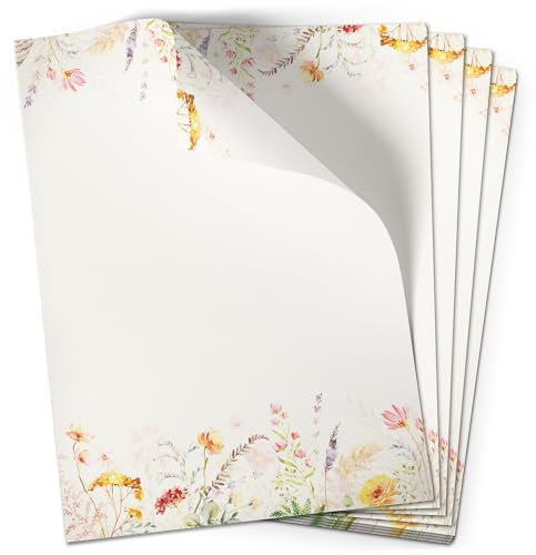 50 Blatt Briefpapier (A4) | Wildblumen im Sommer | Motivpapier | edles Design Papier | beidseitig bedruckt | Bastelpapier | 90 g/m²