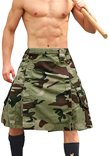 VATINNT Men's Pleated Utility Kilt Scottish Tactical Kilt 0911 C29 Camo 42