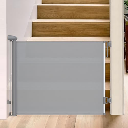 FUNYKICH Barrière Escalier Escamotable, Utilisable d'une Seule Main, Barrière de Sécurité pour Bébé et Animaux de Compagnie à l'intérieur et à l'extérieur, 180 cm Extra Large-Gris